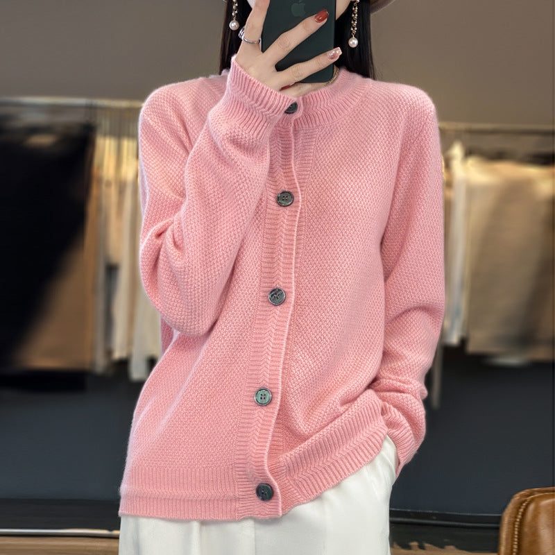 Oversized Fine Knit Cardigan with Button Placket for Women