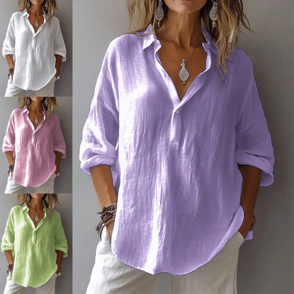 Oversized Linen Button-Down Shirt for Women - View 2