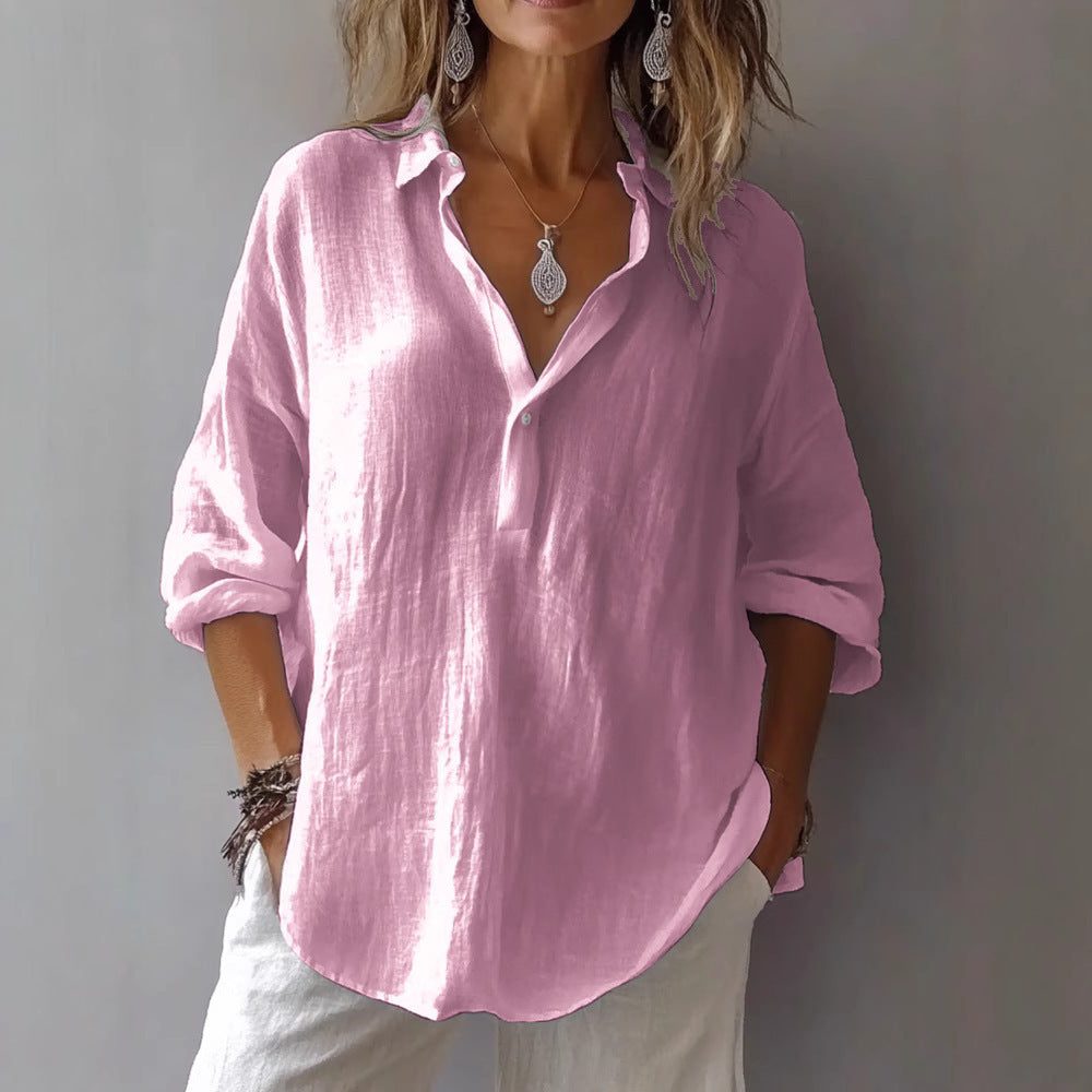 Oversized Linen Button-Down Shirt for Women - View 3