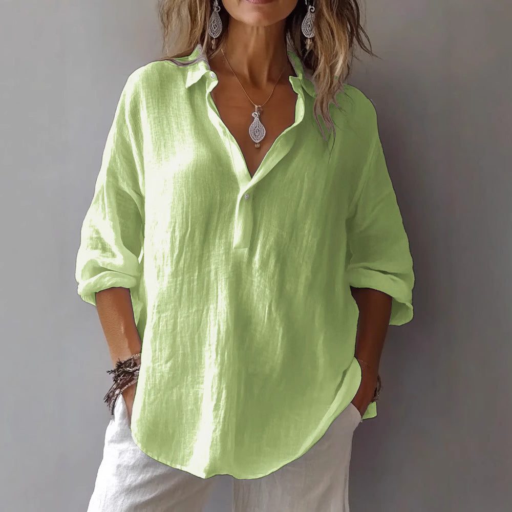 Oversized Linen Button-Down Shirt for Women - Green