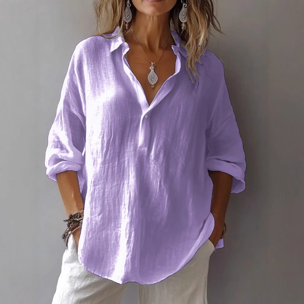 Oversized Linen Button-Down Shirt for Women - Lilac