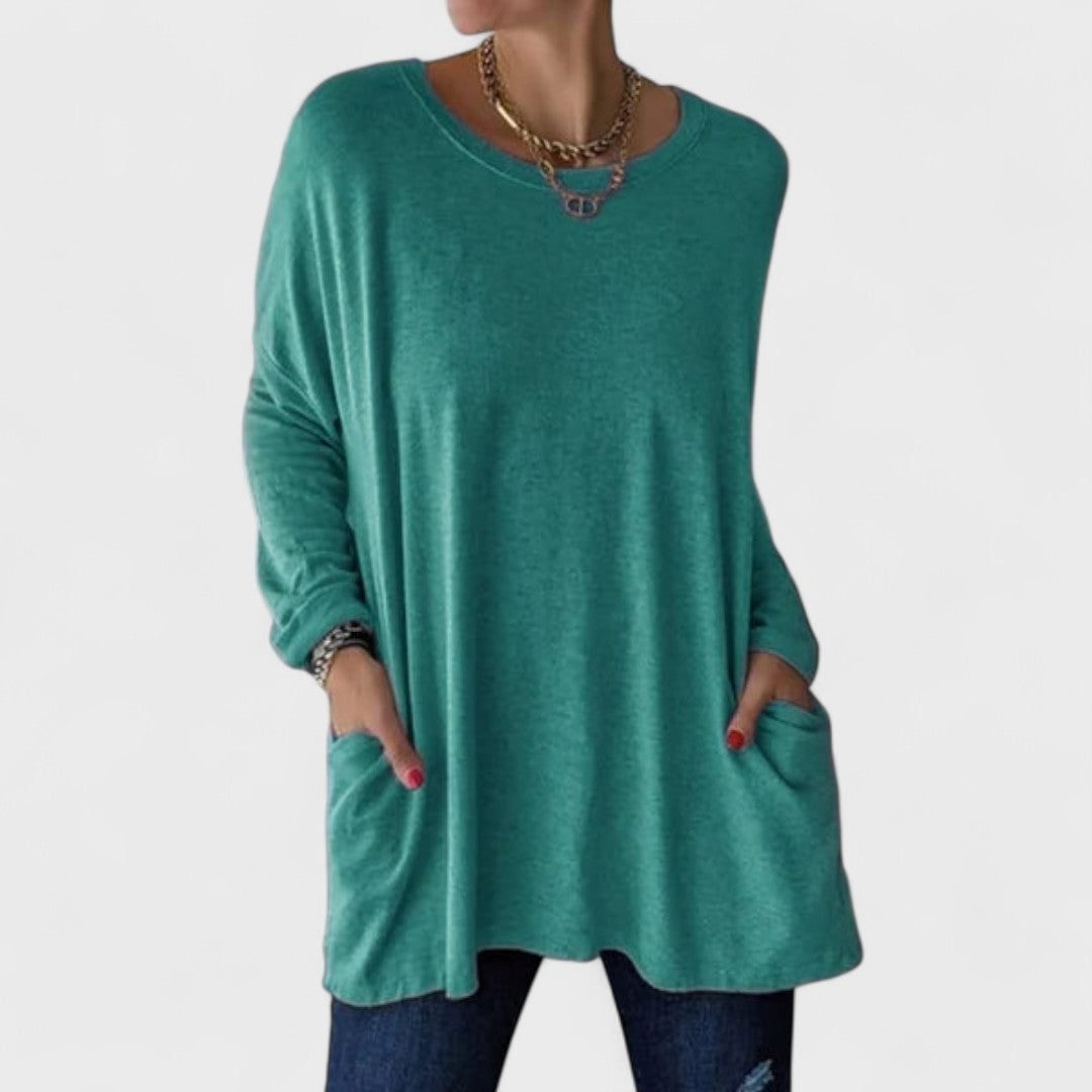 Oversized Long Sleeve Tunic with Pockets for Women - Light Green