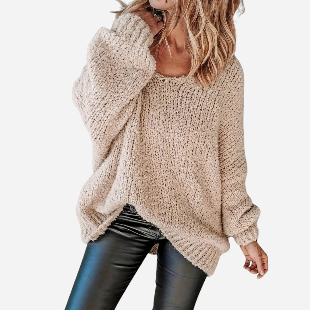 Oversized Loose Sweater with Crew Neck for Women