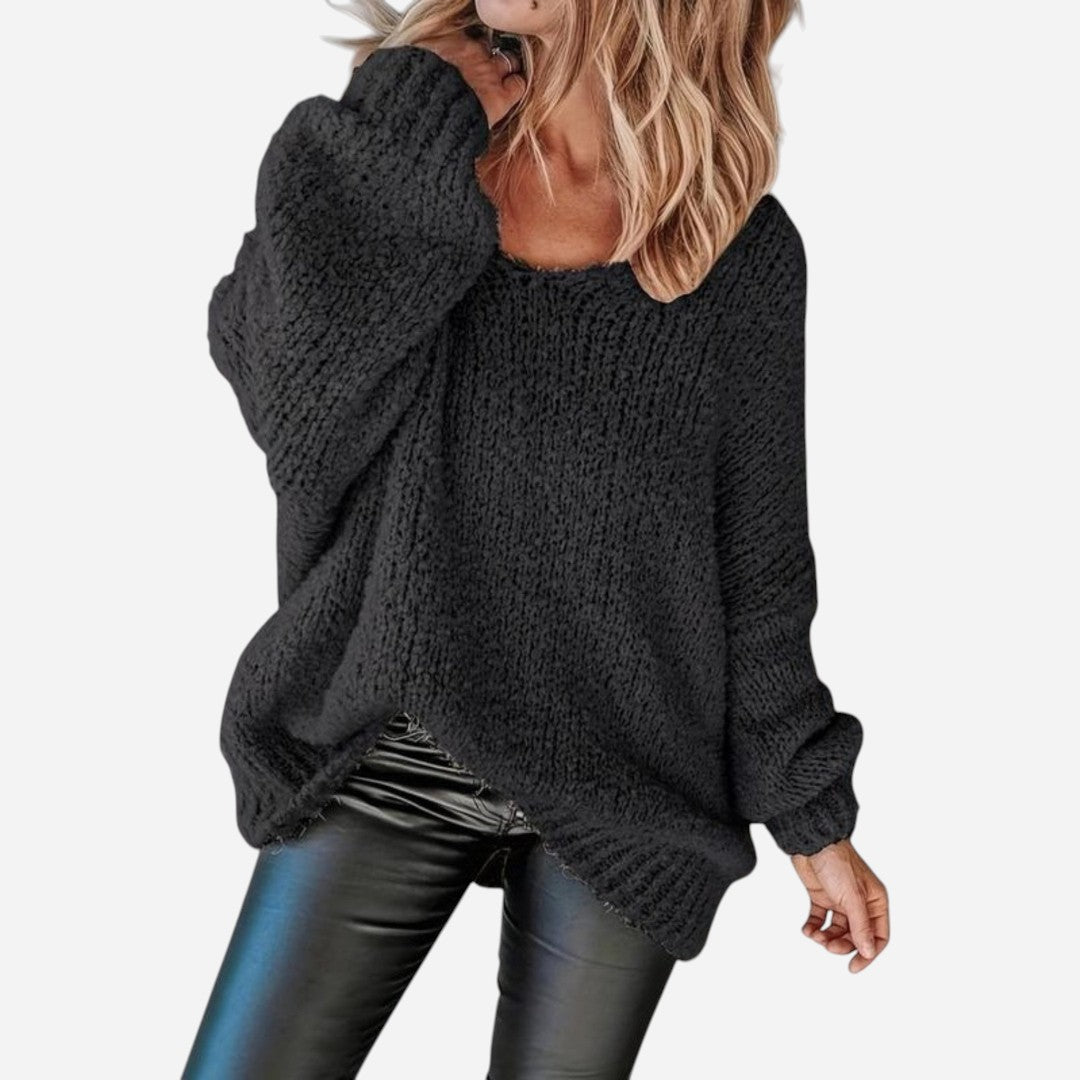 Oversized Loose Sweater with Crew Neck for Women