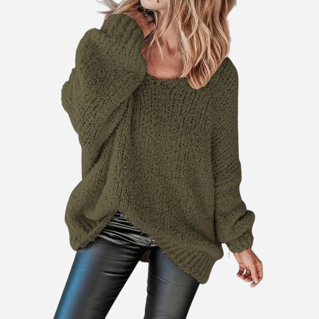 Oversized Loose Sweater with Crew Neck for Women