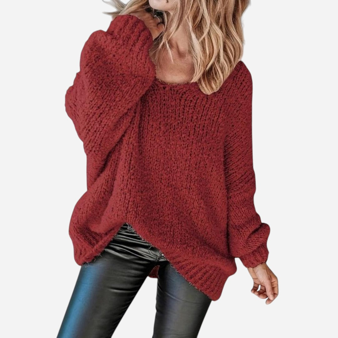 Oversized Loose Sweater with Crew Neck for Women