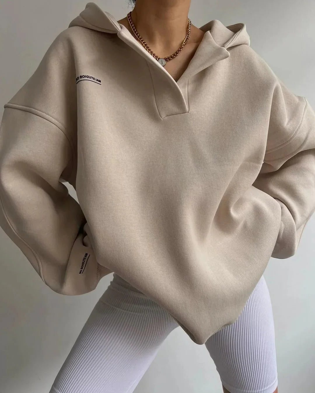 Oversized Notch Neck Pullover Hoodie for Women - View 10