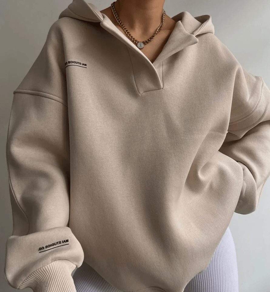 Oversized Notch Neck Pullover Hoodie for Women