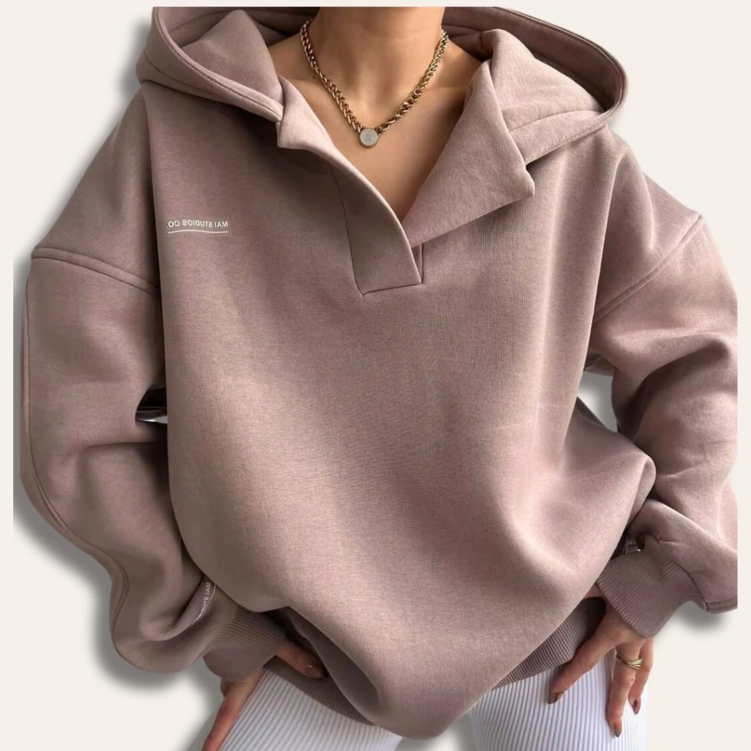 Oversized Notch Neck Pullover Hoodie for Women - View 5