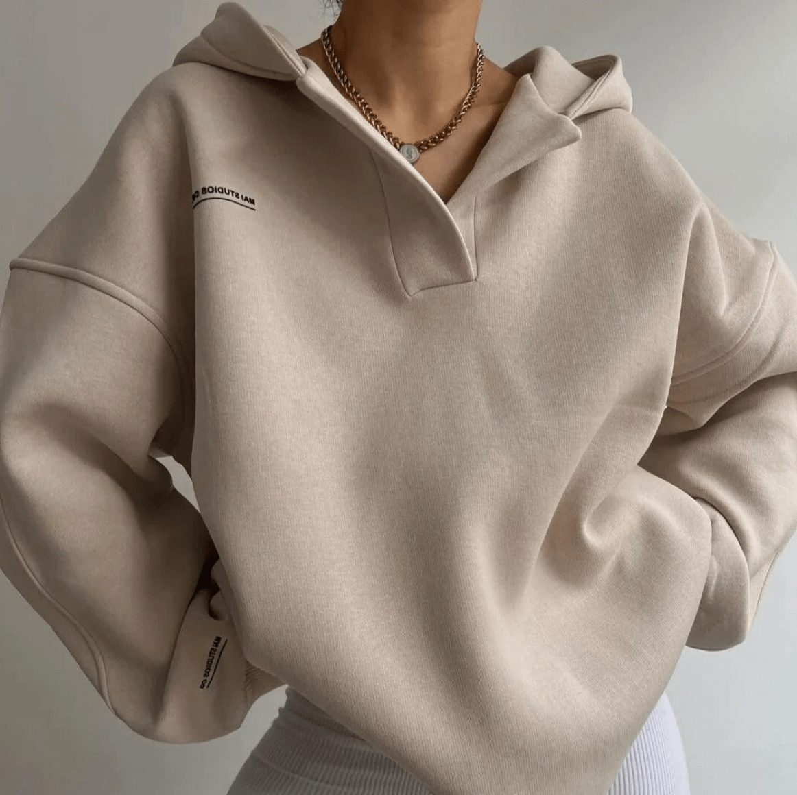Oversized Notch Neck Pullover Hoodie for Women - View 6