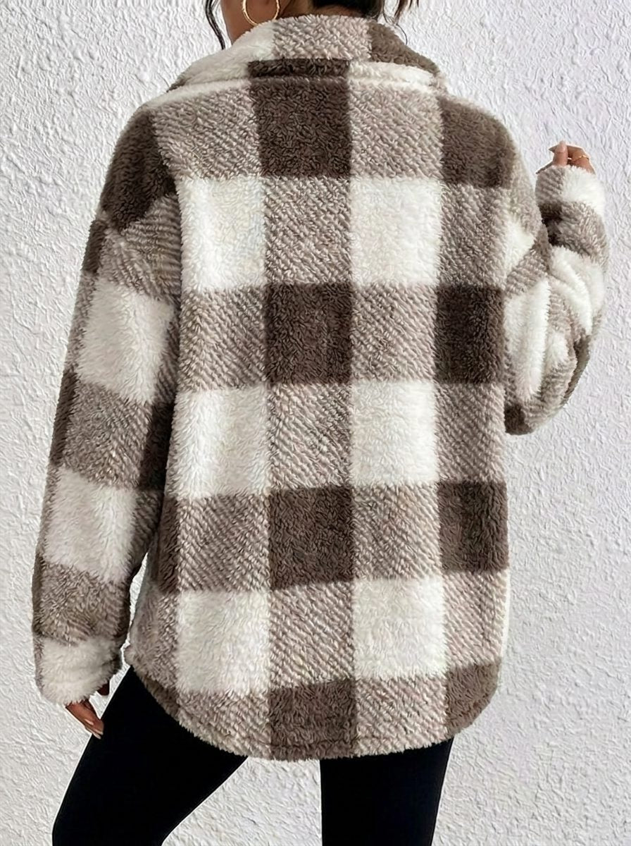 Oversized Plaid Button-Up Jacket for Women - View 15