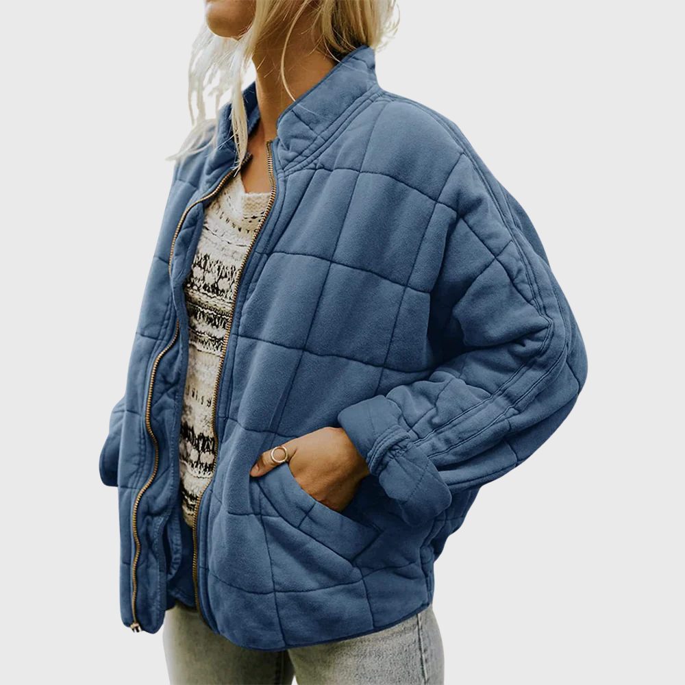 Oversized Quilted Jacket for Women - Blue
