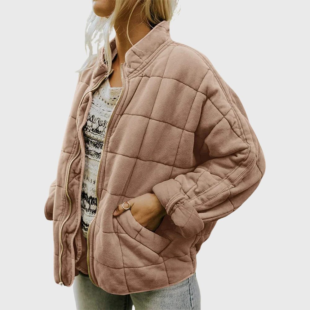 Oversized Quilted Jacket for Women - Khaki