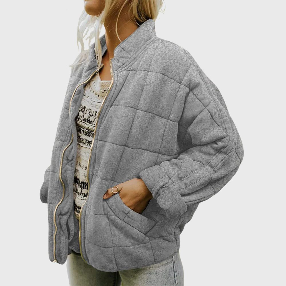 Oversized Quilted Jacket for Women - Gray