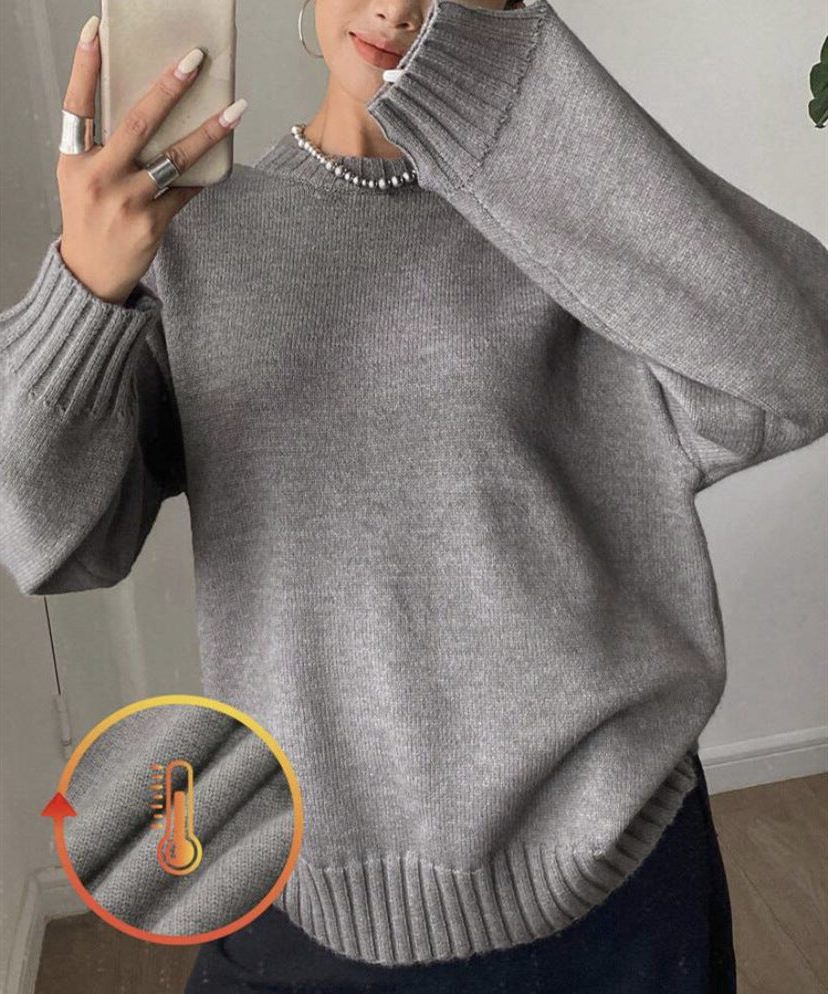 Oversized Ribbed Knit Cashmere Sweater for Women - Gray