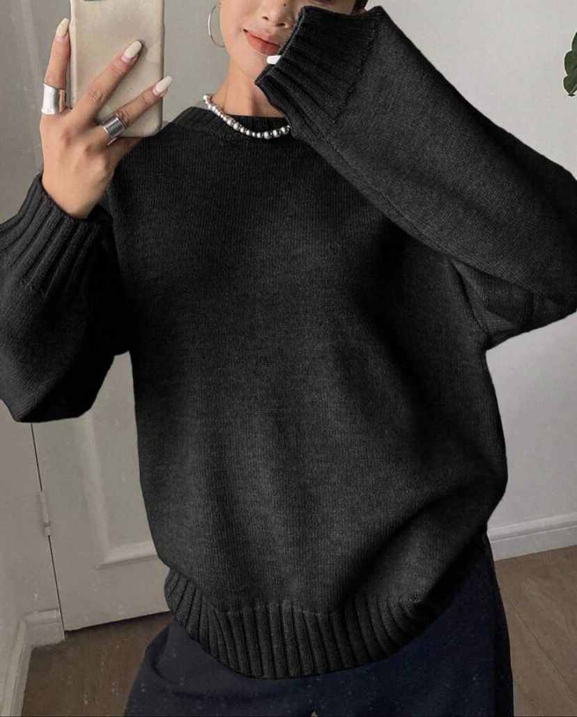 Oversized Ribbed Knit Cashmere Sweater for Women - Black