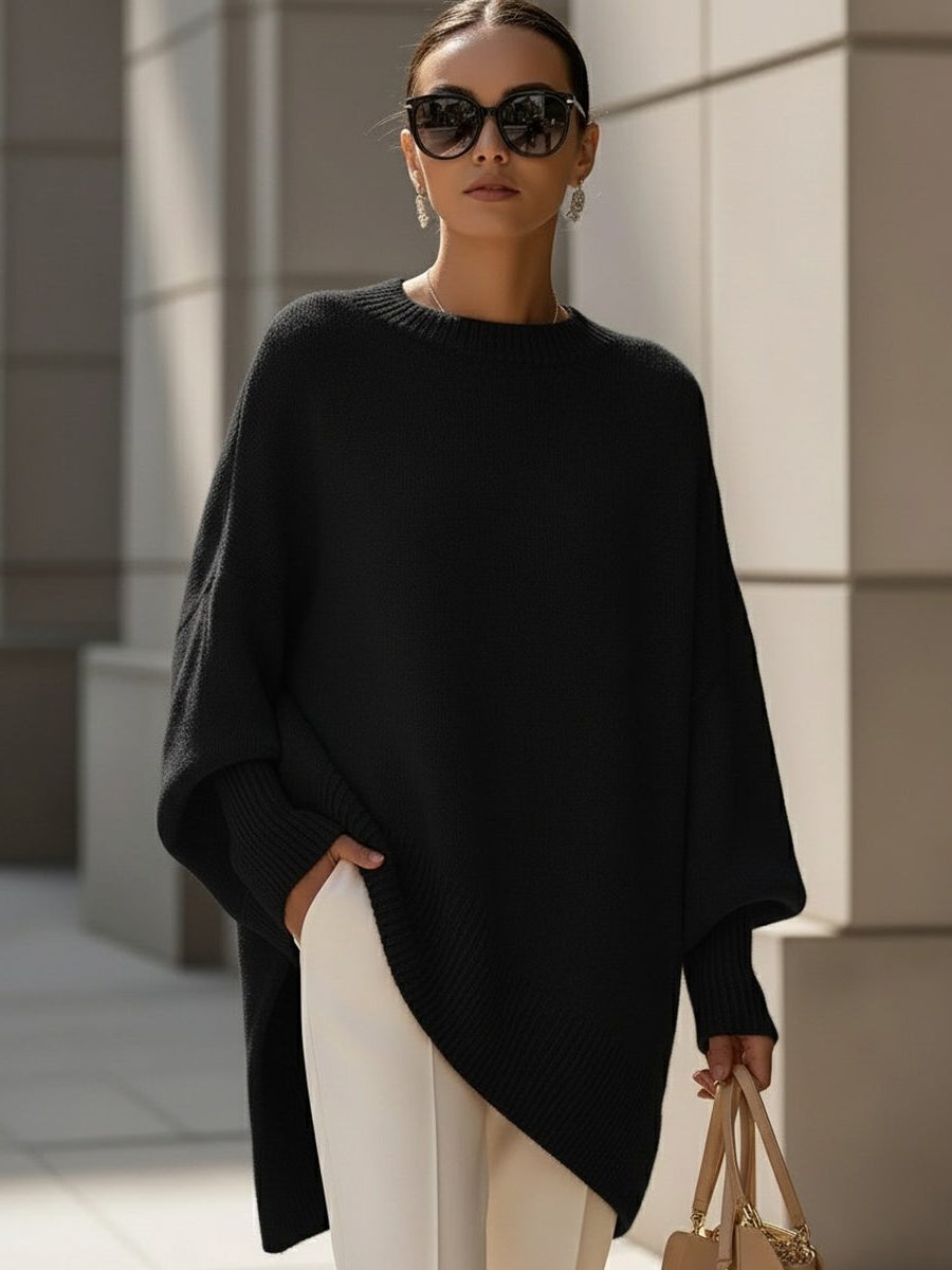 Oversized Ribbed Knit Sweater for Women - Black