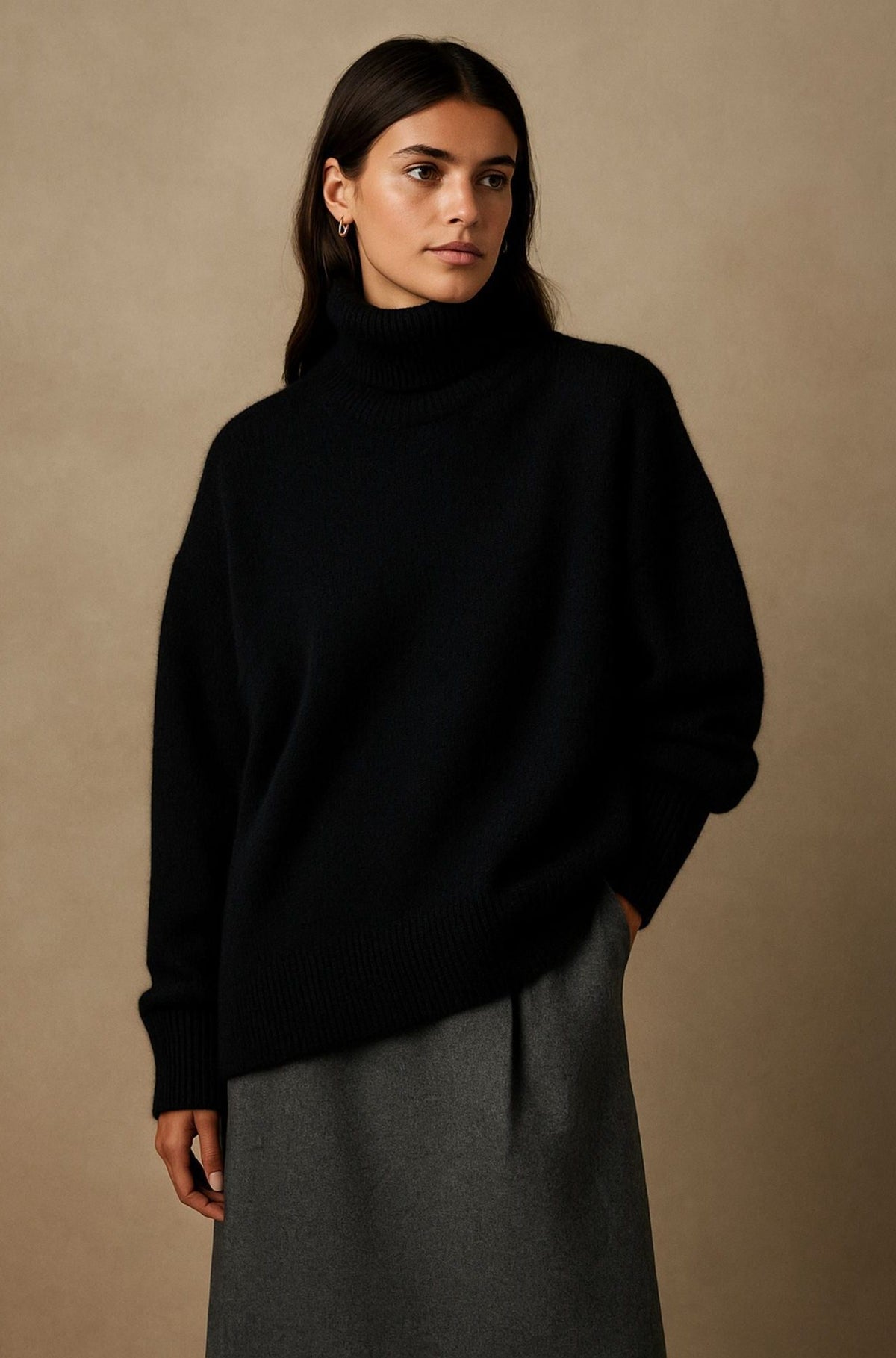 Oversized Roll Neck Cashmere Sweater for Women