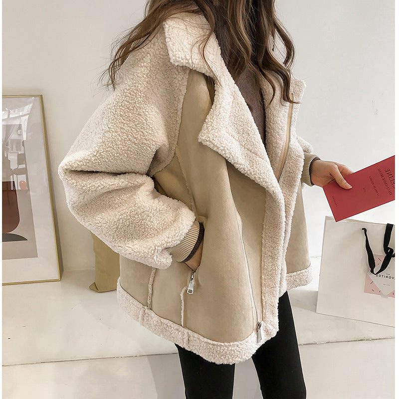 Oversized Sherpa Jacket for Women - Beige