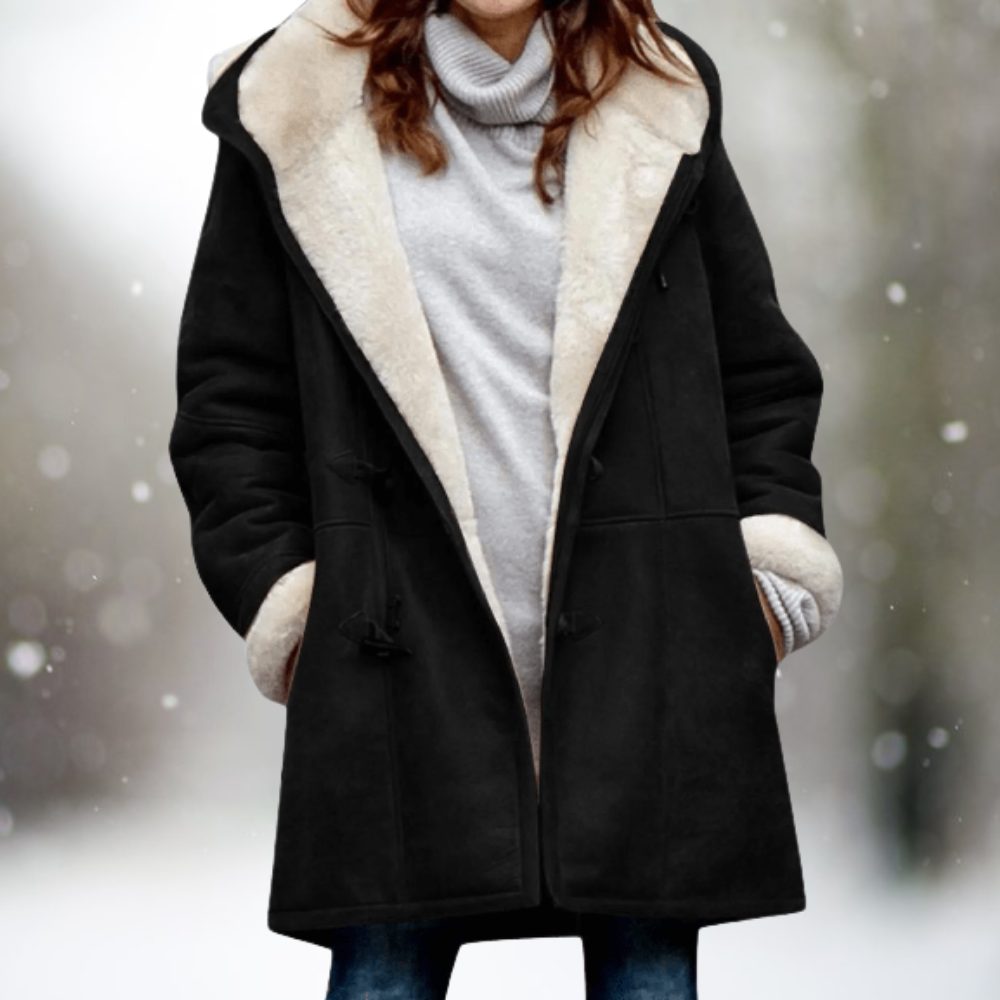 Oversized Sherpa-Lined Parka with Toggle Buttons for Women - Black