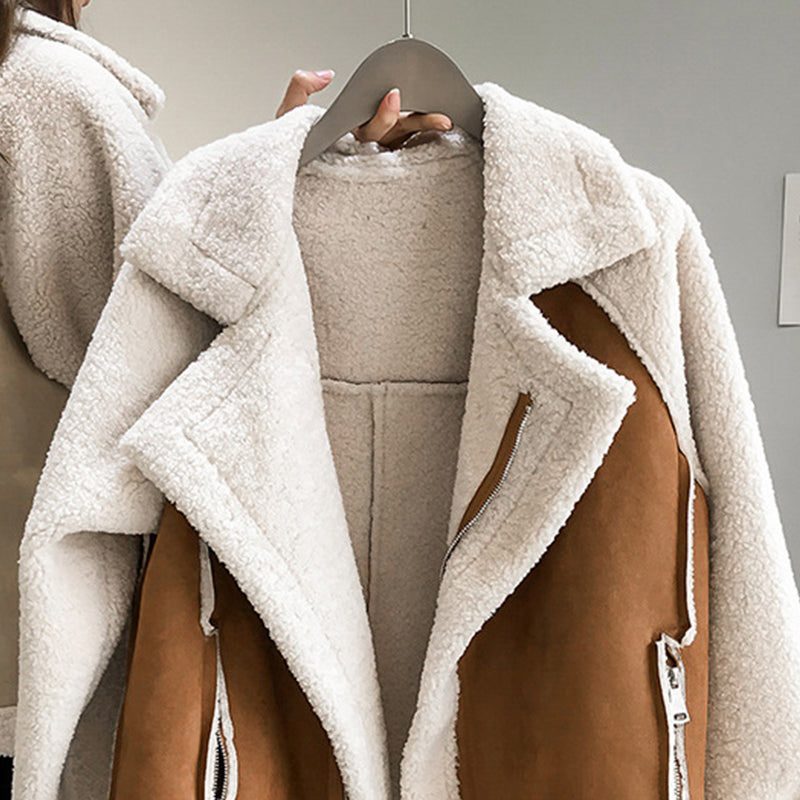 Oversized Sherpa-Lined Zip-Up Jacket for Women