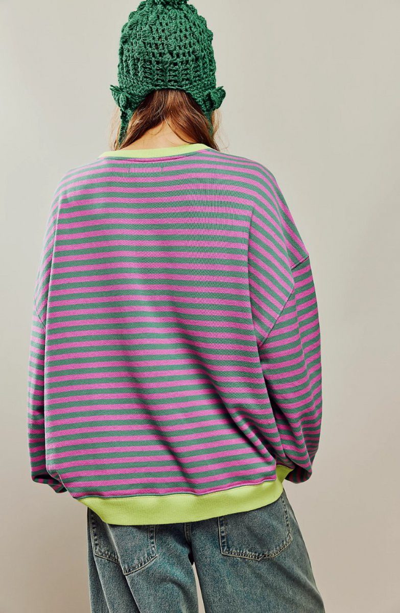 Oversized Striped Long-Sleeve Pullover for Women - View 10