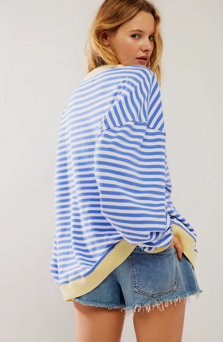 Oversized Striped Long-Sleeve Pullover for Women - View 11