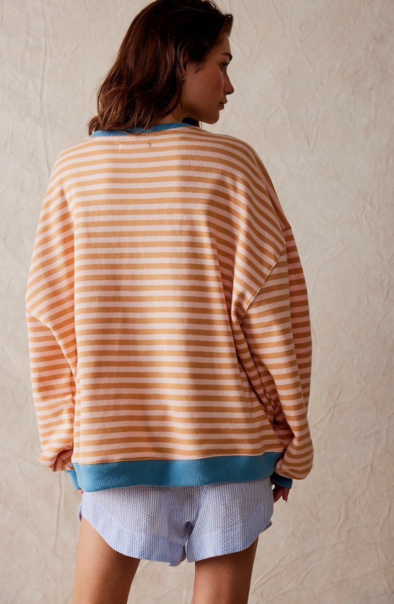 Oversized Striped Long-Sleeve Pullover for Women - View 12