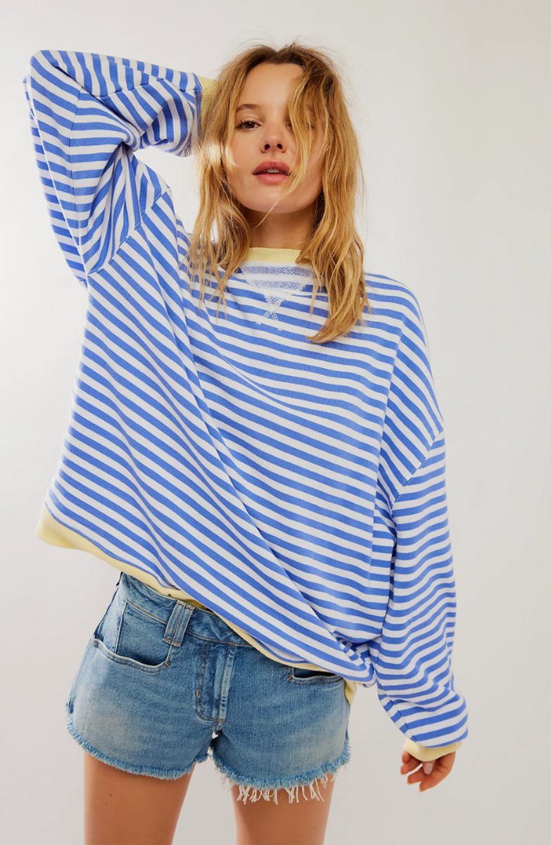 Oversized Striped Long-Sleeve Pullover for Women