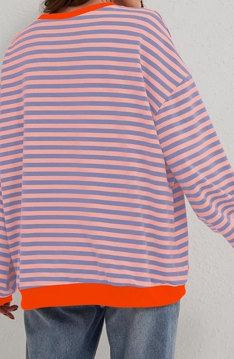 Oversized Striped Long-Sleeve Pullover for Women - View 9