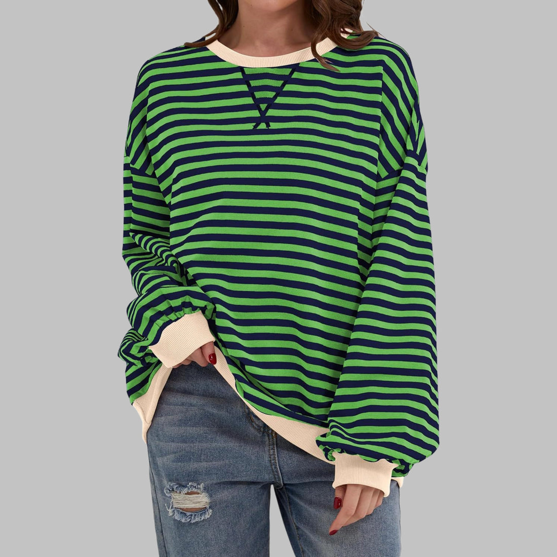 Oversized Striped Long Sleeve Sweatshirt for Women