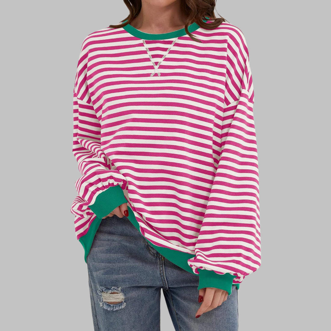 Oversized Striped Long Sleeve Sweatshirt for Women