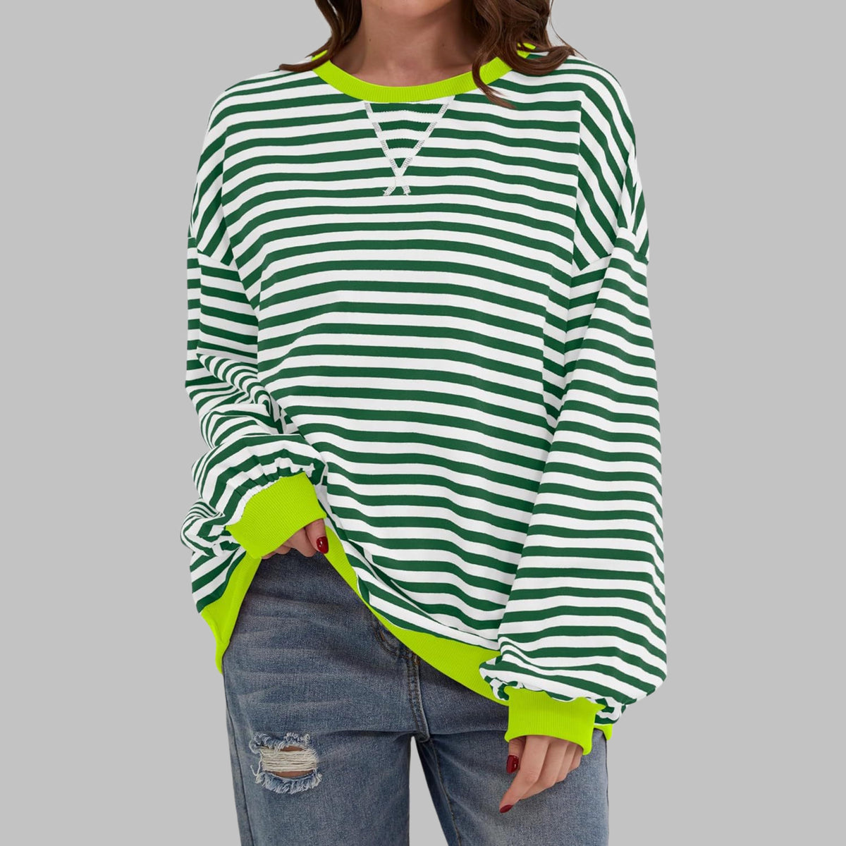Oversized Striped Long Sleeve Sweatshirt for Women - View 3