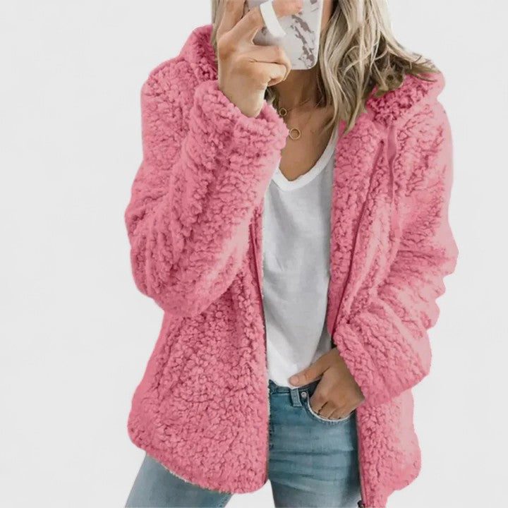 Oversized Teddy Fleece Jacket for Women - Hot Pink