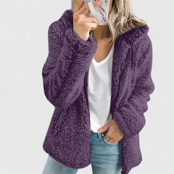 Oversized Teddy Fleece Jacket for Women - Purple
