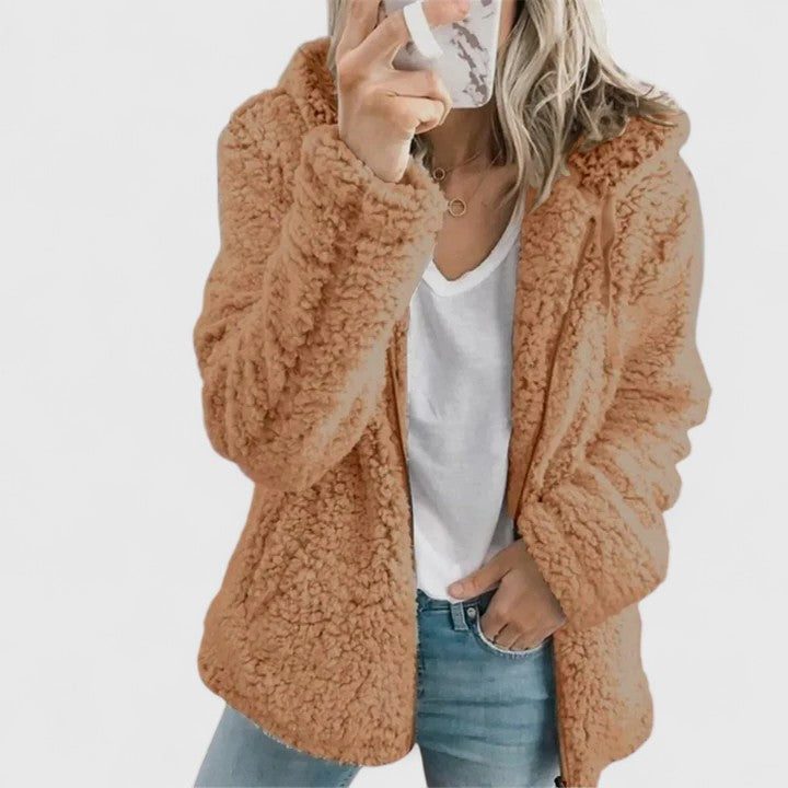 Oversized Teddy Fleece Jacket for Women - Coffee