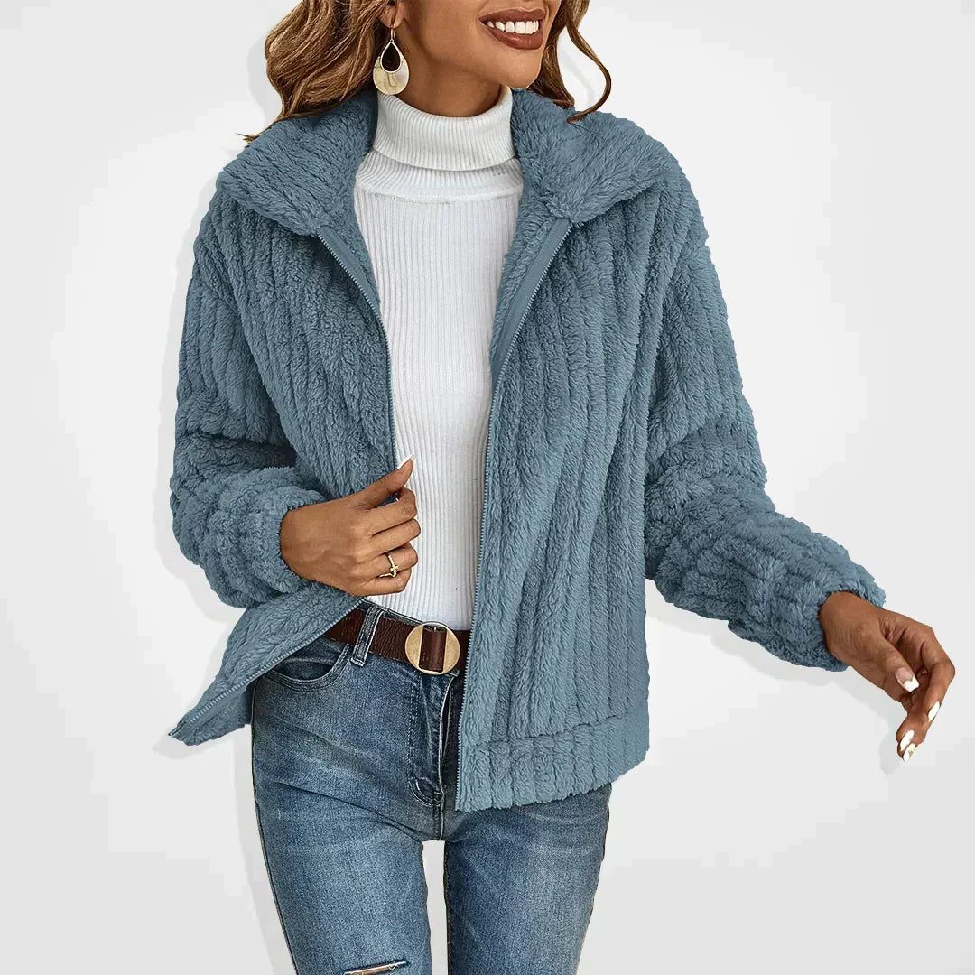 Oversized Teddy Jacket for Women - Blue