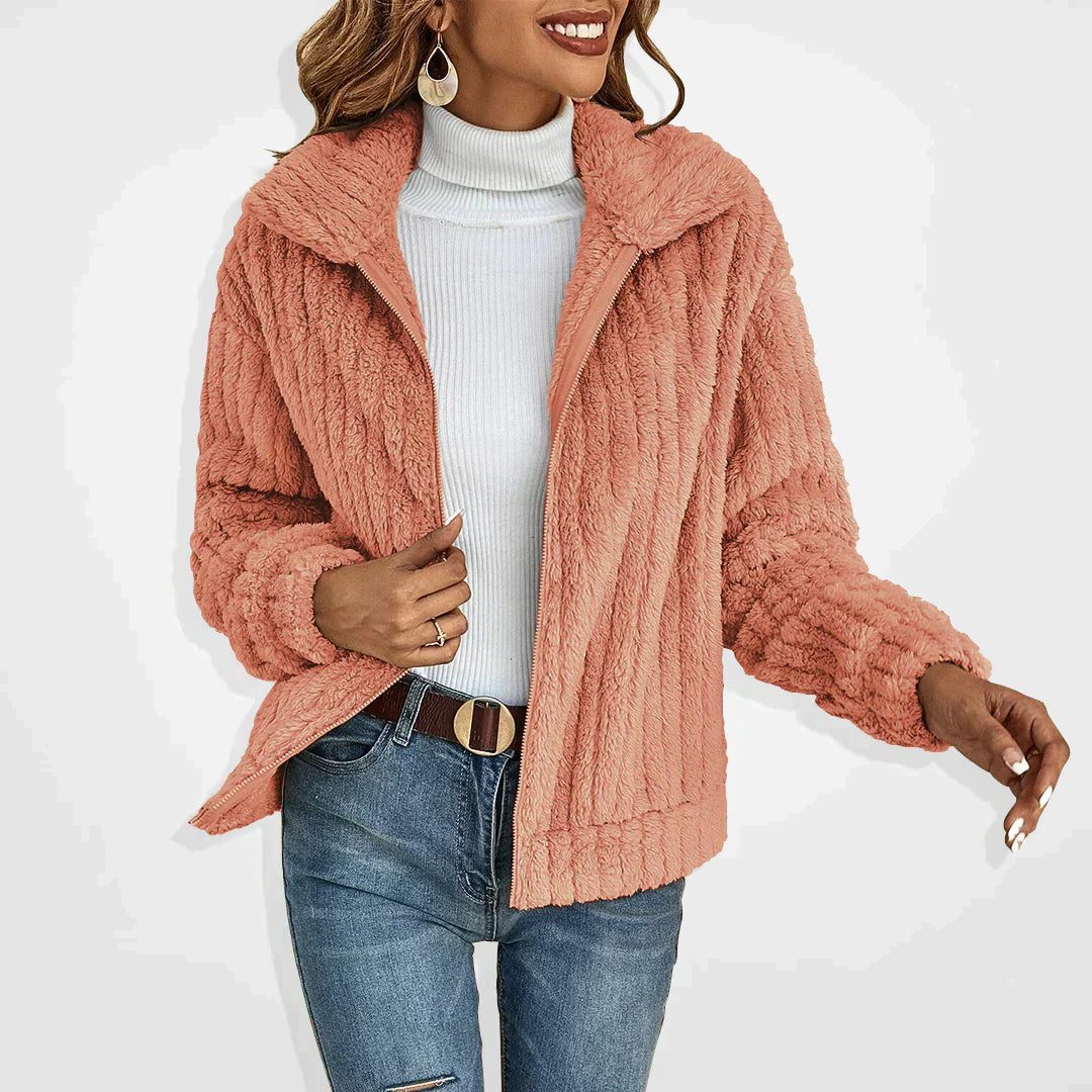 Oversized Teddy Jacket for Women - Pink