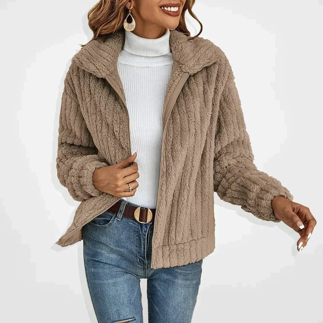 Oversized Teddy Jacket for Women - Khaki