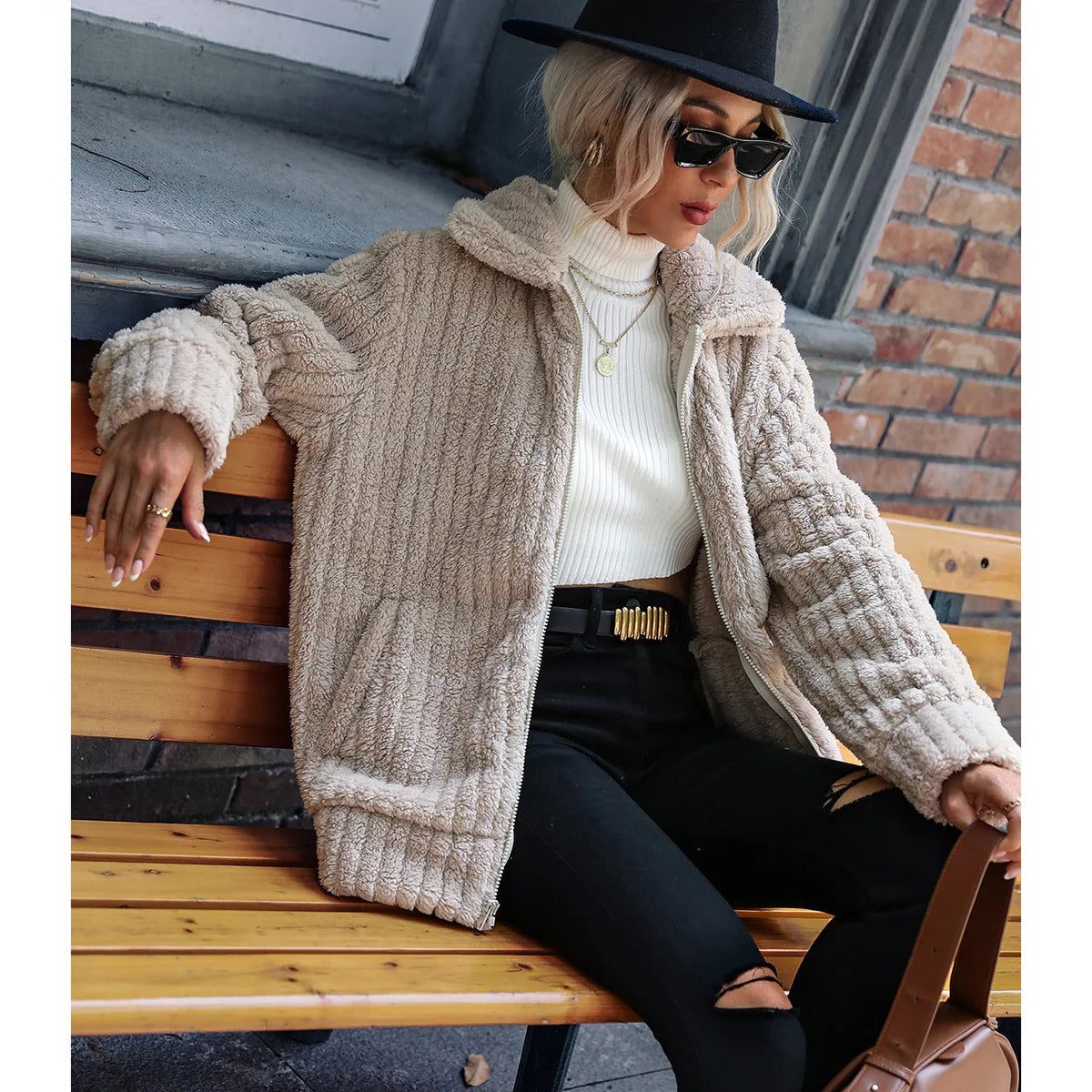 Oversized Teddy Jacket for Women - View 8
