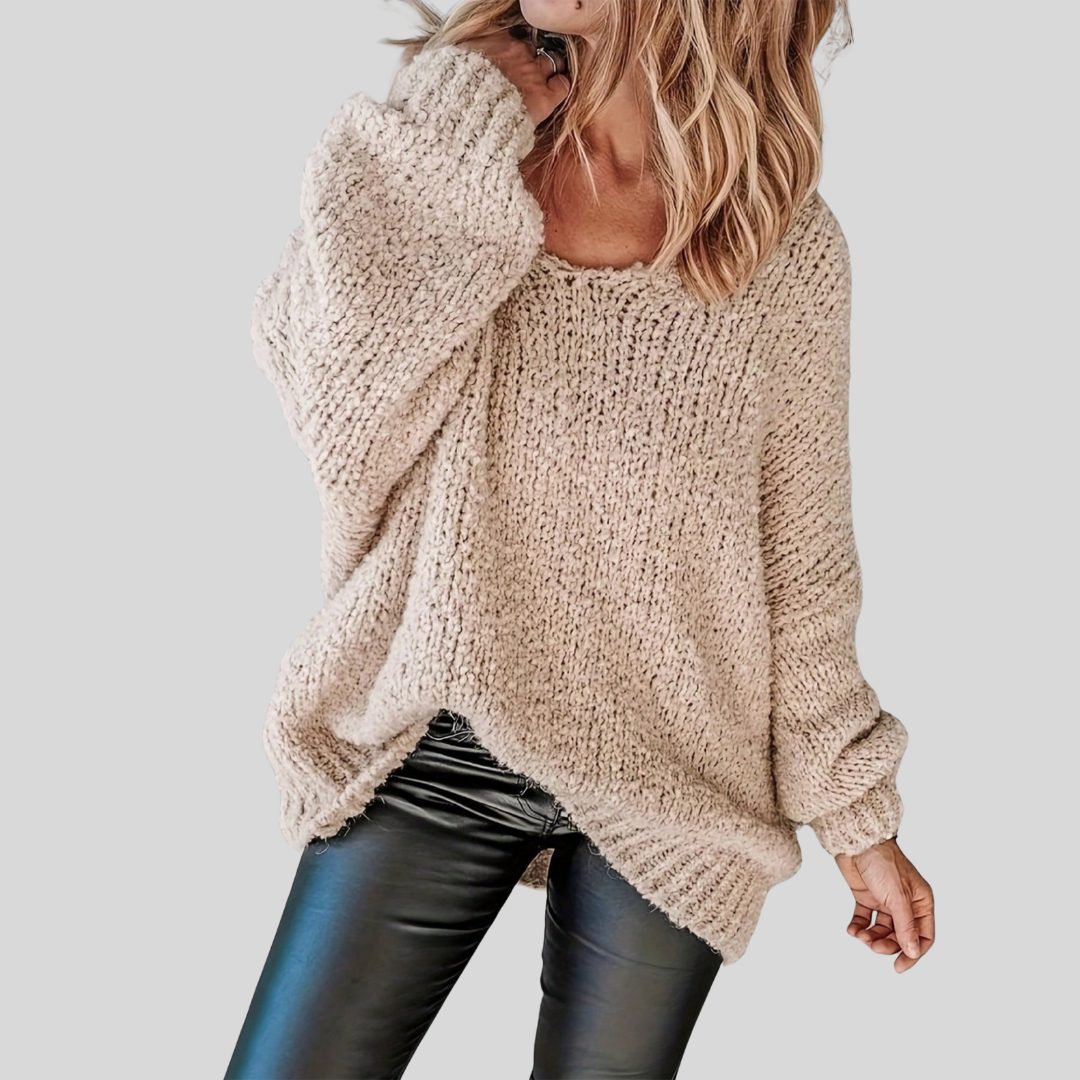 Oversized Textured Crew Neck Sweater for Women