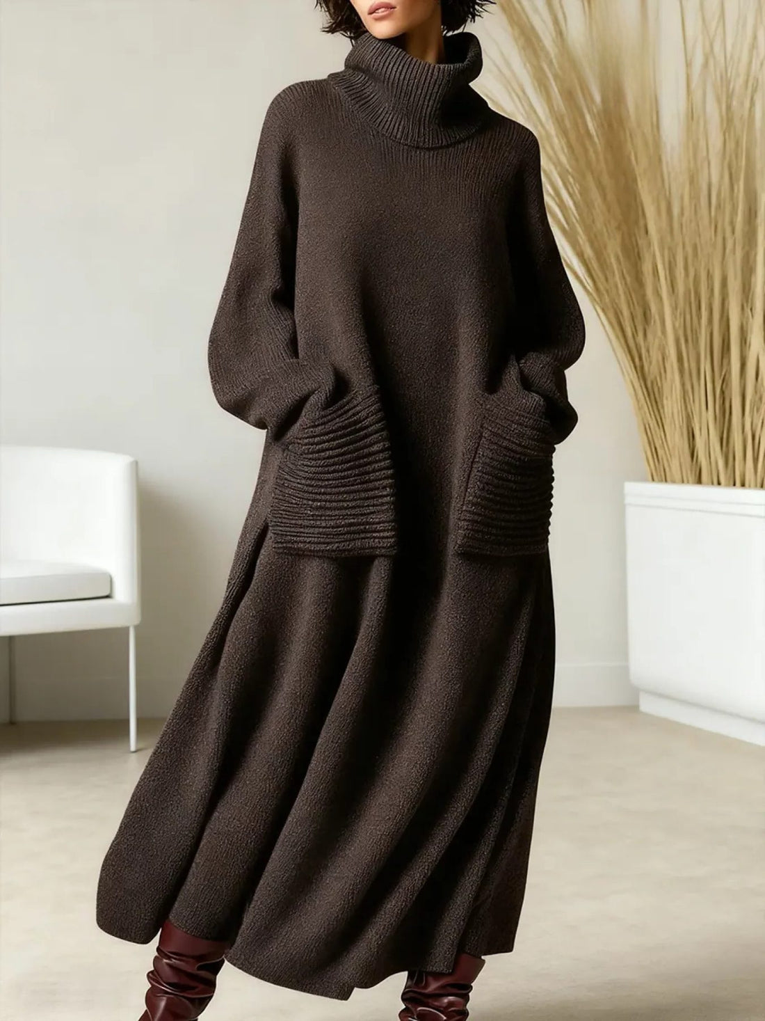 Oversized Turtleneck Maxi Dress for Women