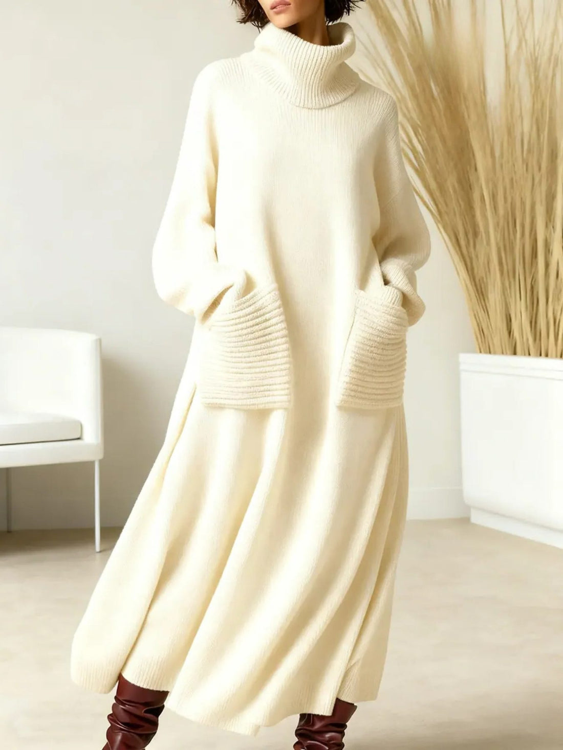 Oversized Turtleneck Maxi Dress for Women