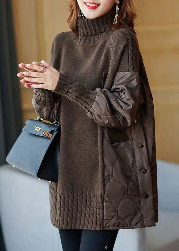 Oversized Turtleneck Sweater for Women - Braun