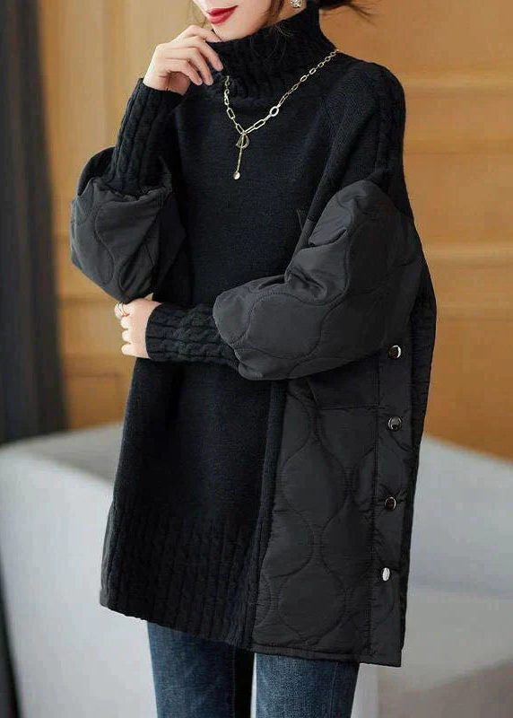 Oversized Turtleneck Sweater for Women - Schwarz