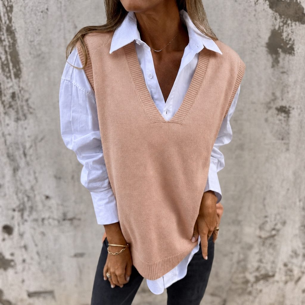 Oversized V-Neck Ribbed Knit Vest for Women