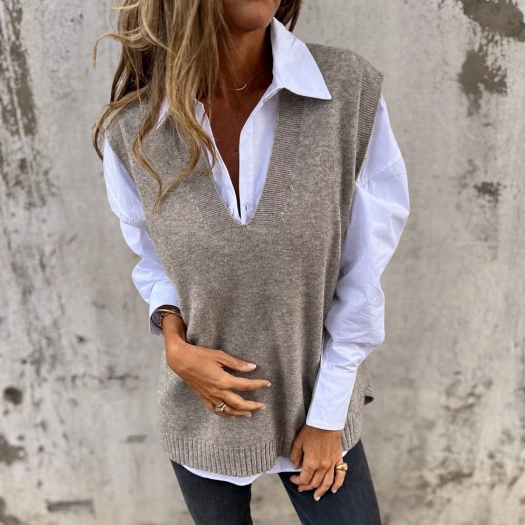 Oversized V-Neck Ribbed Knit Vest for Women