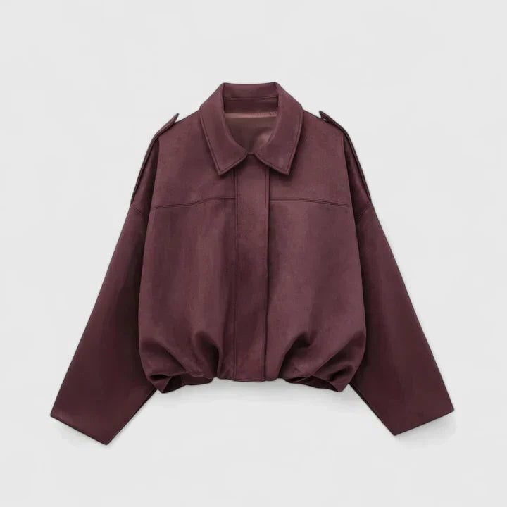 Oversized Wool Shirt Jacket for Women - Red