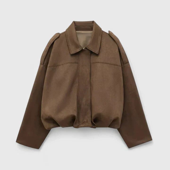 Oversized Wool Shirt Jacket for Women - Brown