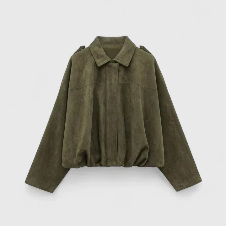 Oversized Wool Shirt Jacket for Women - Army Green